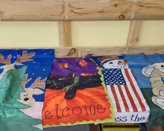 Various seasonal yard flags