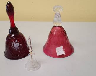 glass bell décor: Fenton, cranberry glass