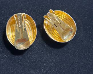 vintage Christian Dior gold-tone ribbed oval clip-on earrings