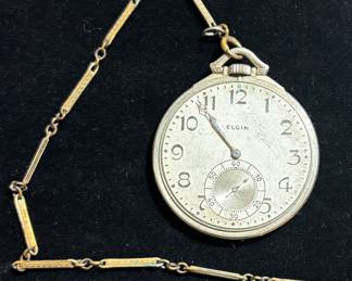 Elgin pocket watch with a bar link chain