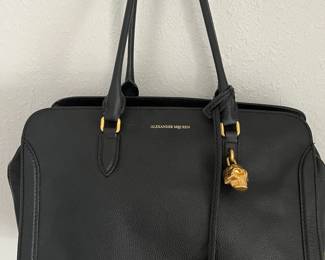 Alexander McQueen Black Leather Tote with Gold Skull Char