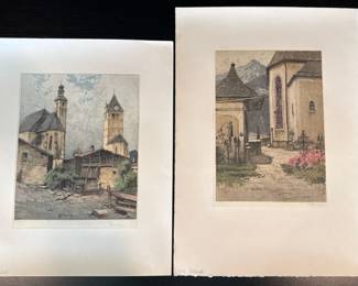 Vintage HandColored Etchings by E. Deschamps Kitzbhel Hallstatt Austrian Views