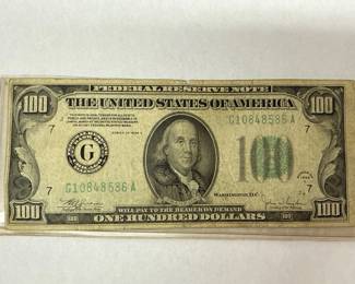 1934C $100 Federal Reserve Note Small Portrait Franklin Vintage HighDenomination Currency
