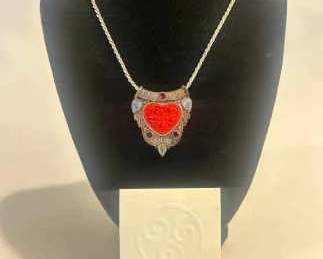 Sajen Sterling Silver Carved Red Heart Necklace Ring Set Marianna Richard Design