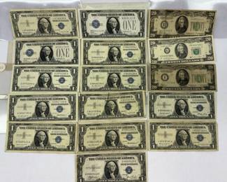 16 Vintage $1 U.S. Notes Silver Certificates Legal Tender 1935, 1957, 1934 1928A