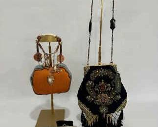 3 Bags Mary Beaded Coral Reef Baroque Velvet Purses Vintage Tooled Coin Purse