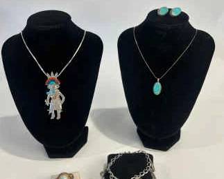 Southwestern Sterling Silver Jewelry Collection Turquoise Enamel Accents