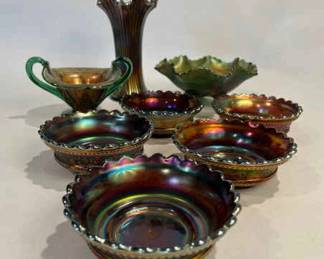 Northwood Carnival Glass Collection Grape Cable, Oriental Poppy, and Ribbed Patterns