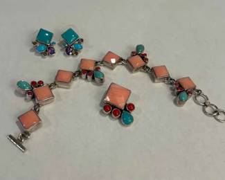 Sterling Silver MultiStone Jewelry Set Bracelet, Earrings Pendant