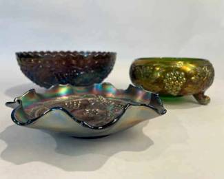 Northwood Grape Cable Carnival Glass Bowls Amethyst Green