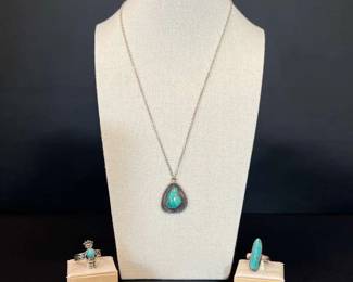 Vintage Native American Sterling Silver Turquoise Jewelry Set