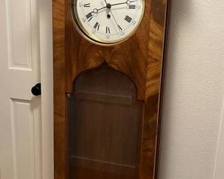 Vintage Colonial Wall Grandmother Clock Mechanical Pendulum Movement Solid Wood Cas