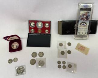 Vintage U.S. Coin Memorabilia Silver Dimes, Buffalo Nickels, Proof Sets, Rockies Opener More