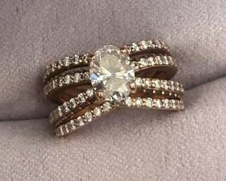 Stunning .9ct Oval Diamond Ring in 14K Rose Gold Pave Diamond Band