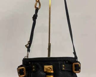 AUTHENTIC Chlo Paddington Mini Lock Bag Black Leather with Brass Hardware Padlock Charm