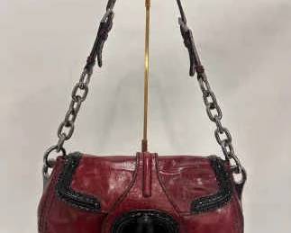 AUTHENTIC Prada Burgundy and Black Leather Shoulder Bag with Leather and Chain Strap