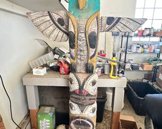 Wood carved totem pole