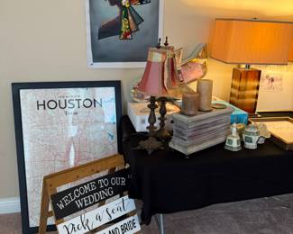 Houston sign and wedding accessories.