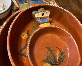 Vintage Mexican Nesting Red Clay Art Pottery Bowls