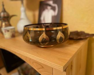 Vintage Murmac Bohemia Amber Glass Fruit Bowl