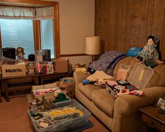 Large loveseat, end table and coffee table set