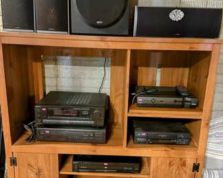 Polk Audio Speakers, entertainment cabinet and vintage electronics