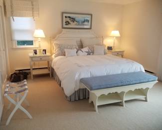 King bedroom suite by Ethan Allen: king bed; two nightstands; bench; 9-drawer dresser