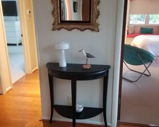Demilune foyer table; wall mirror