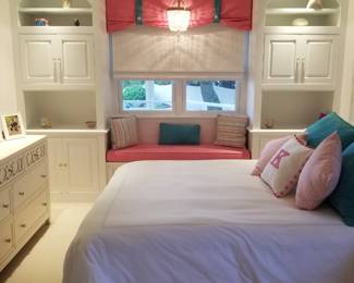 Beautiful built-in cabinetry; window treatments; window seat. Queen bed.