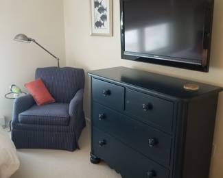 Bedroom suite by Stanley Furniture: 4-drawer dresser; flat screen TV with wall mount