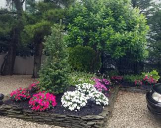 Stacked slate; annuals & perennials