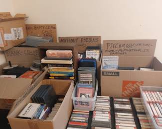 Lots of Blank CD's, DVD's and Cassettes, as well as Empty Cases and Sleeves. PLUS - Large Variety of DVD's and Cassettes from the World of Psychology, Motivation - Mental, Emotional, Spiritual, etc...