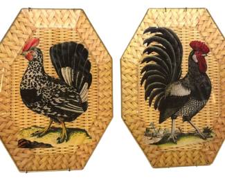 Glass Rooster Trays Wall Hangings