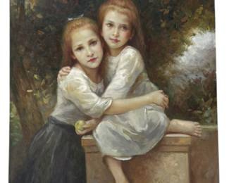 Original Oil on Canvas Little Girls