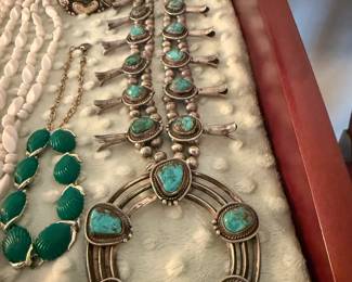 Vintage Handmade Navajo Turquoise Squash Blossom Necklace 