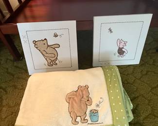 Changing Table, High Chair and Winnie the Pooh Decor