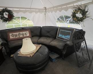Leather sectional with ottoman