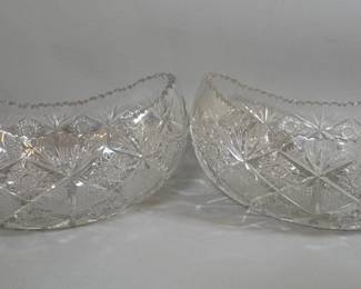 Pair Of Midcentury Persian Cut Crystal Boat Shape Bowls
