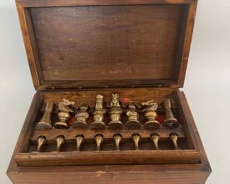 Italian Brass Chess Set In Custom Wood Box
