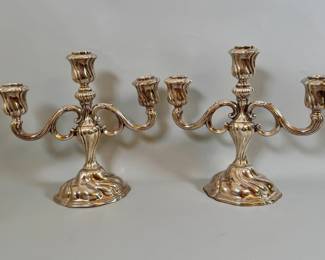 Pair Of Sterling Silver Three Light Candelabra