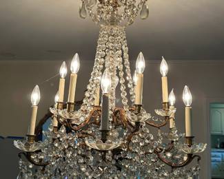 Attributed To Baccarat, French 12 Light Gilt Bronze And Crystal Chandelier