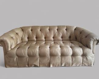 Beige Silk Upholstered Chesterfield Style Sofa