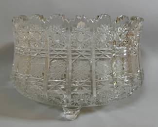 Large Midcentury Persian Cut Crystal Footed Trifle Bowl
