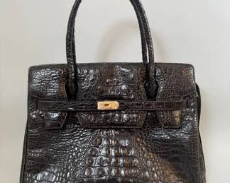 Birkin Style Black Italian Leather Faux Crocodile Shoulder Bag Made By Lionheart