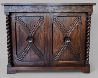 Revival Style Oak Storage Cabinet, Modern