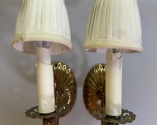 Pair Of Brass Electric Candlestick Sconces