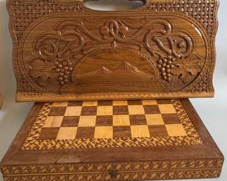 Two Wood Game Boards: Backgammon And Checkers