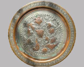 Metal Table Top With Floral And Bird Decorations