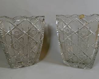 Pair Of Midcentury Persian Cut Crystal Vases