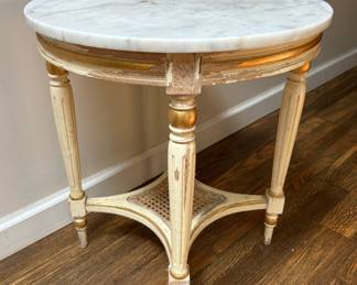 Louis XVI Style Marble Top Painted Side Table